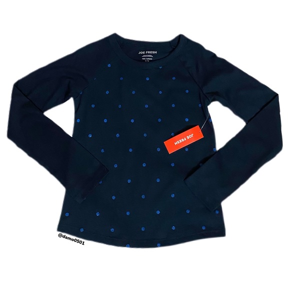 NWT Joe Fresh Navy Blue Glitter Polka Dot Top - Picture 2 of 8